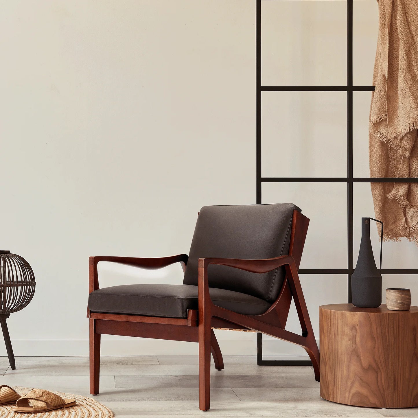 Accent Chair Upholstered Armchair with Solid Wood Frame