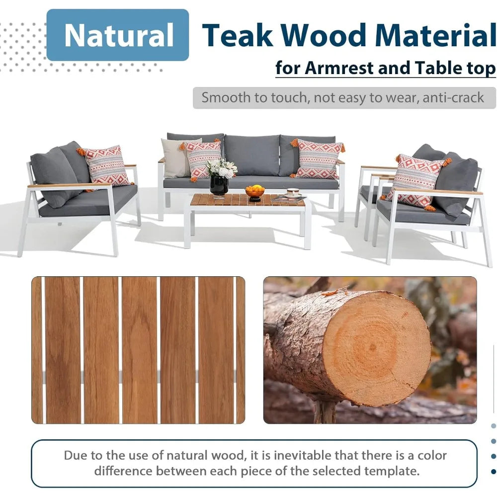 Patio Furniture Set 5 Pieces with Teak Coffee Table