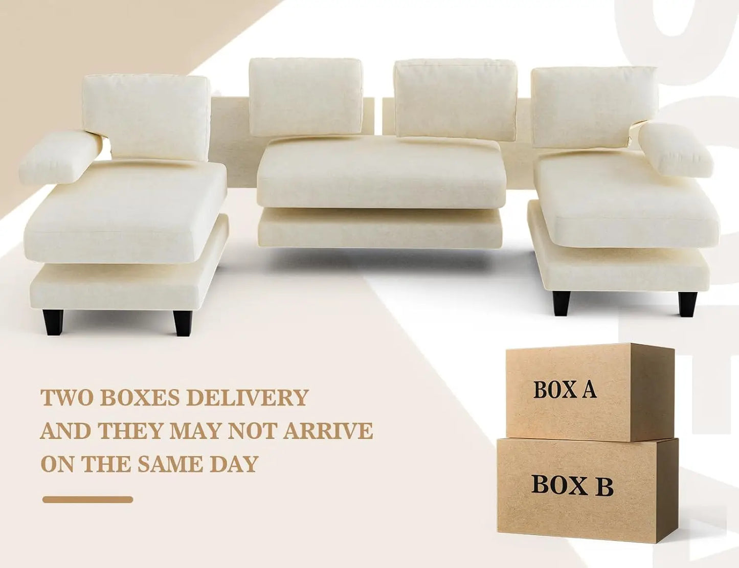 U Shaped Sectional Couch, Sofa with Double Chaise