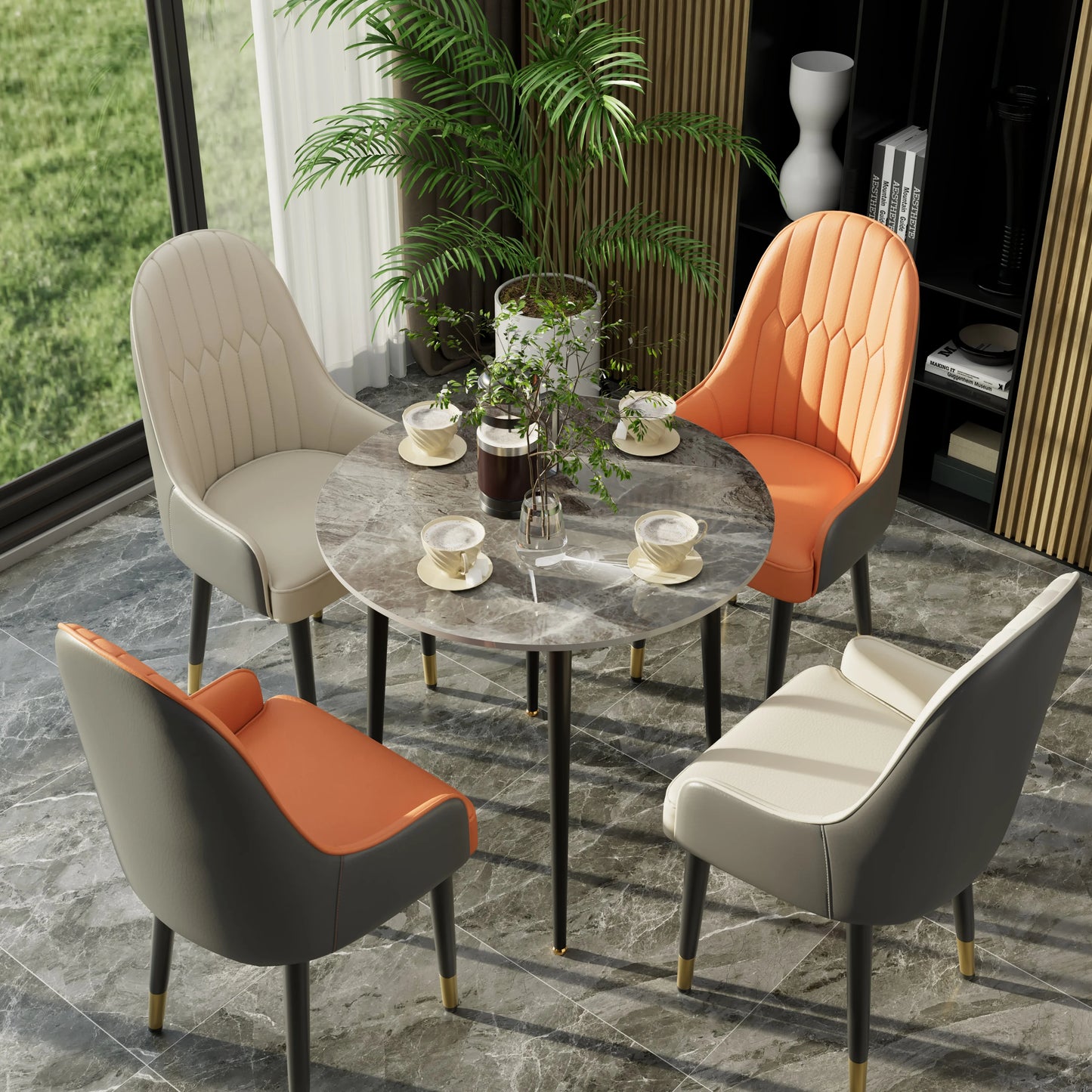Faux Leather Dining Chair Set of 2, with Solid Wood Legs