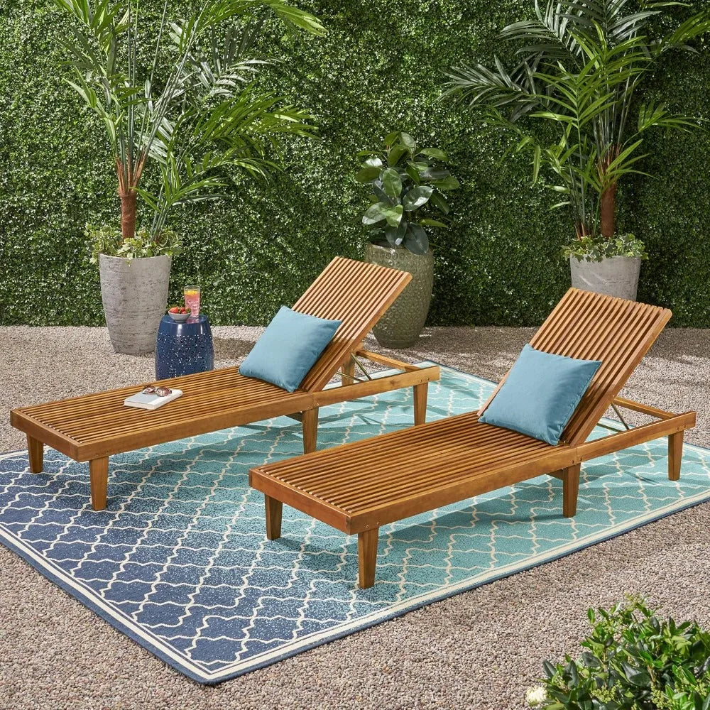 Outdoor Wooden Chaise Lounge, Set of 2