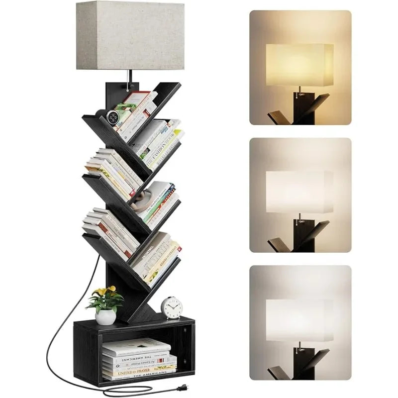 6 Tier Bookshelf with Light, Narrow Bookcase