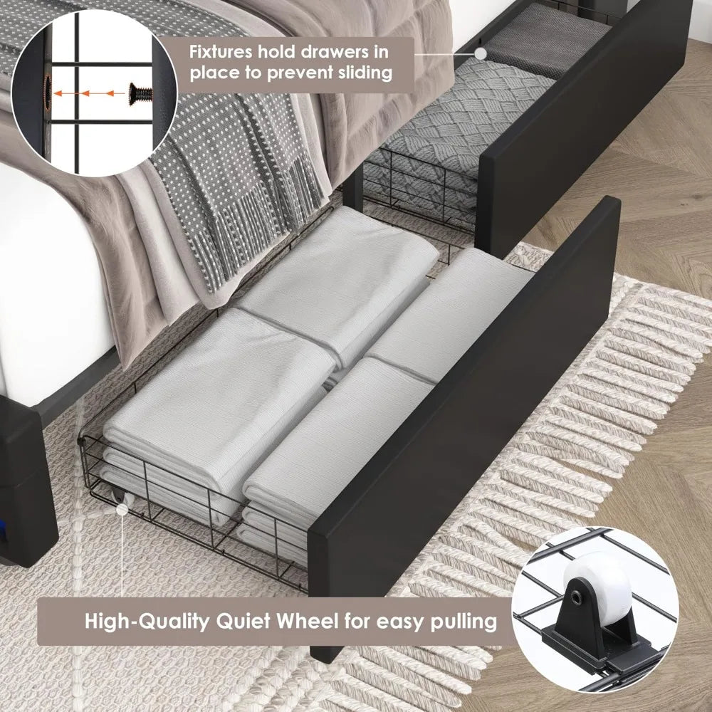 Velvet Upholstered Bed Frame with Storage – King, Queen, Full Sizes
