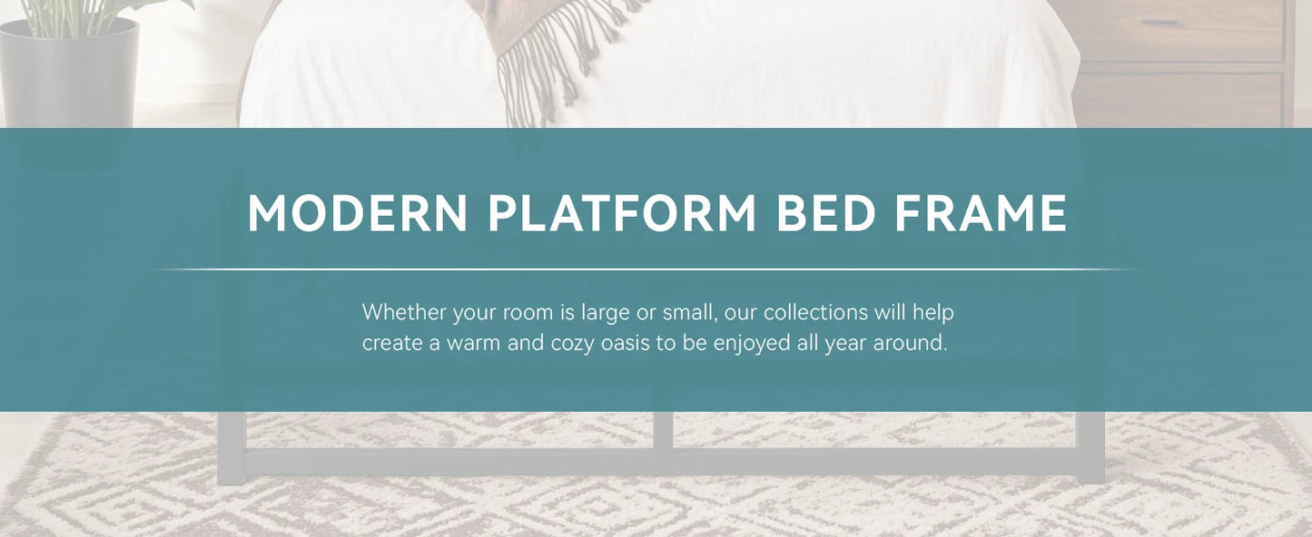 Metal Bed Frame, No Box Spring Needed - Queen, Full, King and Twin Sizes