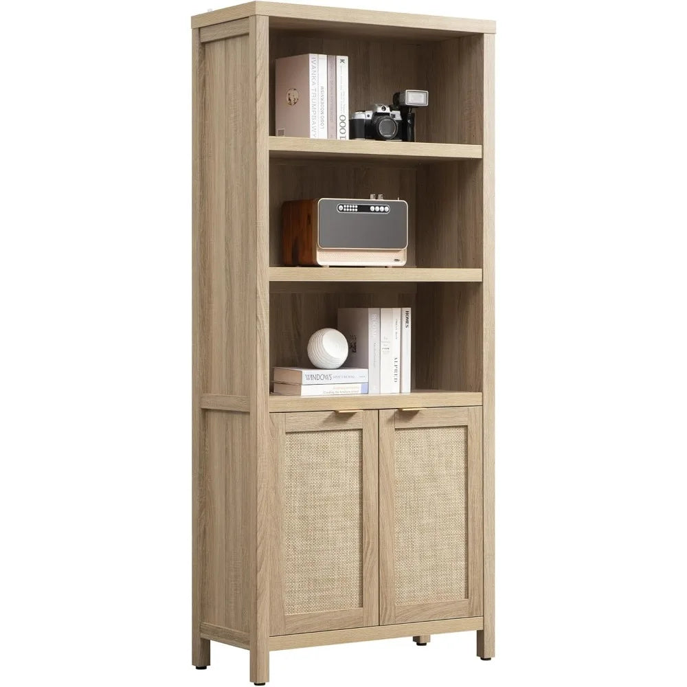 Rattan Bookcase with Doors, Large Bookshelf