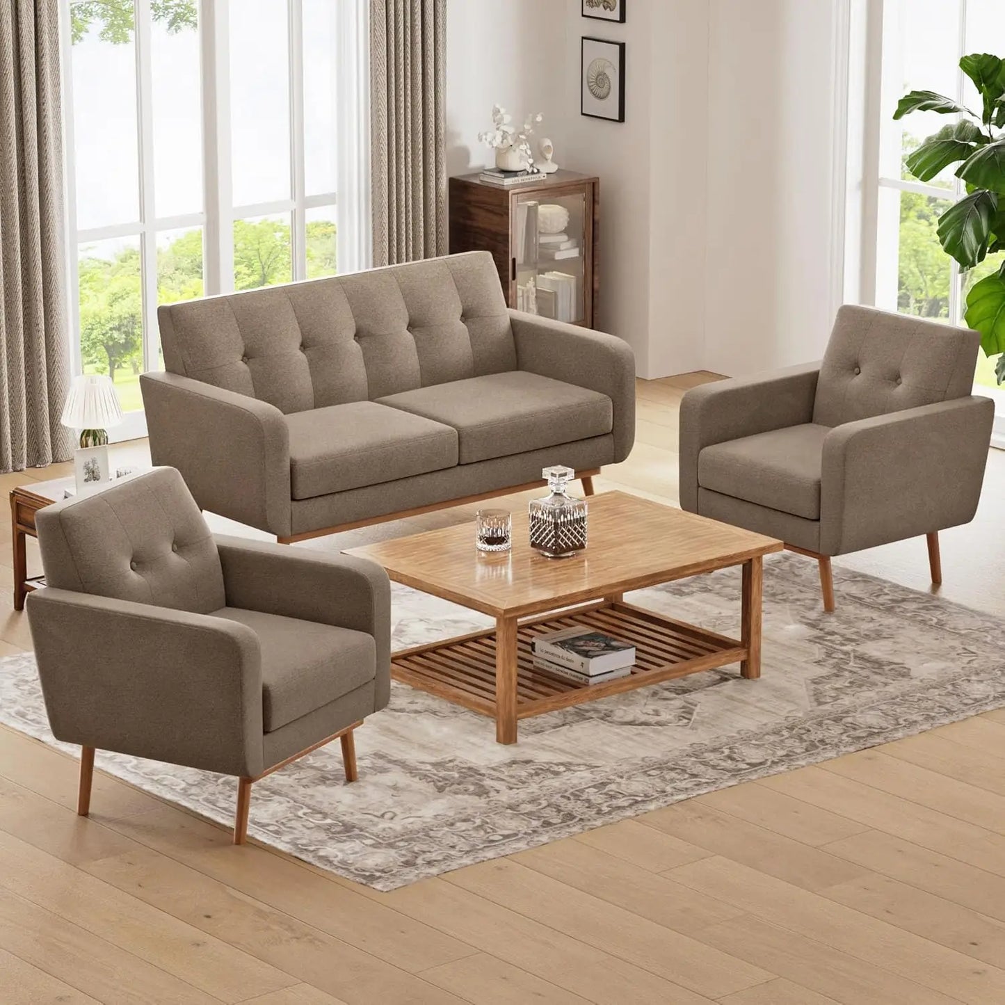 Couch Set with Solid Frame, Deep Seat Sofa Set