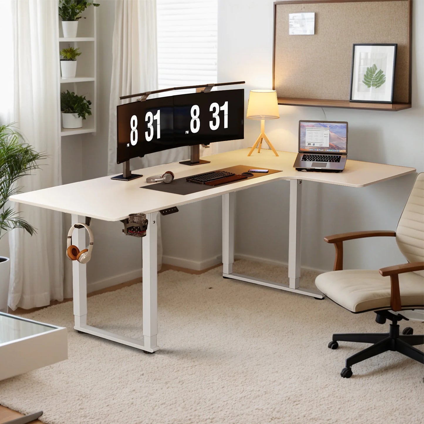 Standing Desk,63/71x43 Inches L Shaped Desk, Adjustable Height