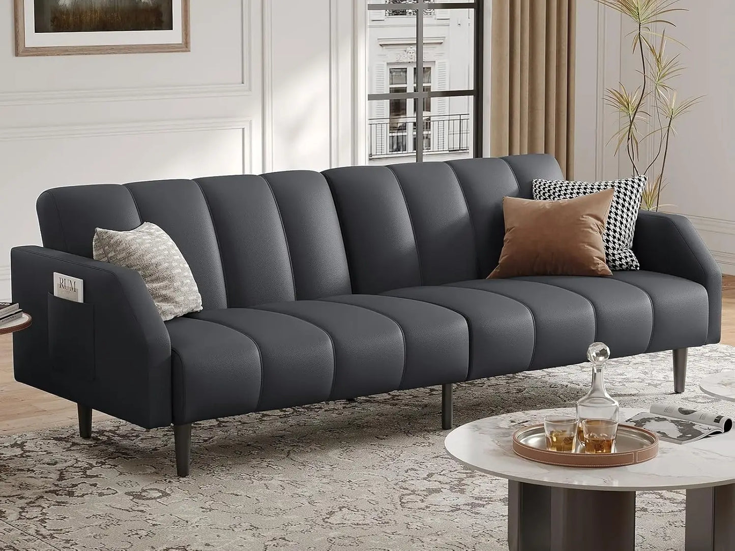 Sofa Bed Couch, 2 Seater Faux Leather Futon Sleeper