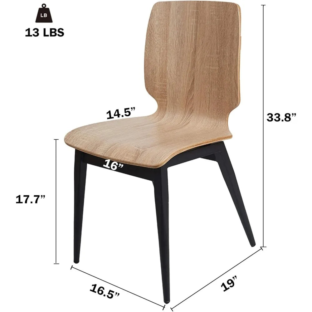 Wood Kitchen Dining Chairs Set of 4 with Bentwood Seat and Metal Legs