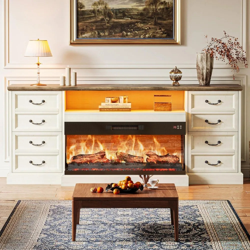 Fireplace TV Stand for 75 80 Inch TV, with Drawers