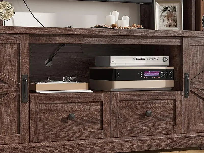 Wall TV Stand with 2 Doors, with LED & Power Outlets