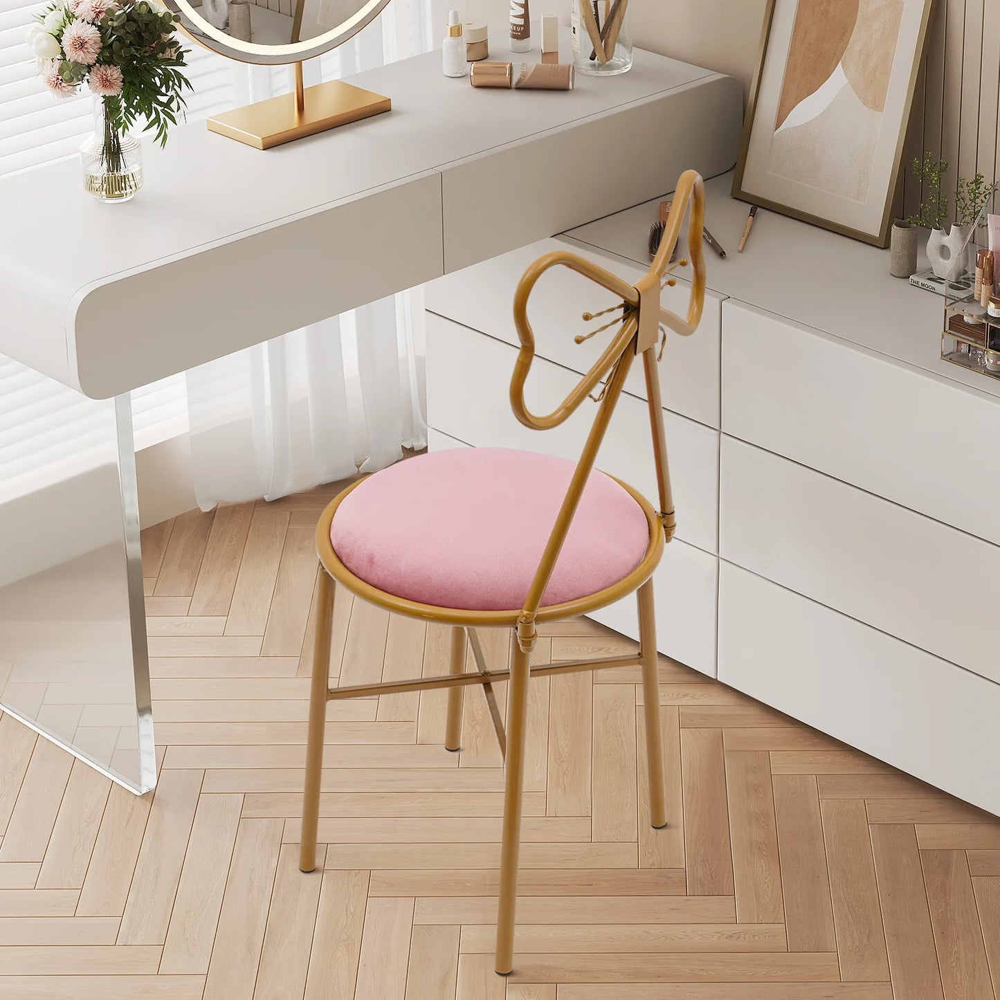 Velvet Makeup Chair Metal Frame Butterfly Backrest Chair