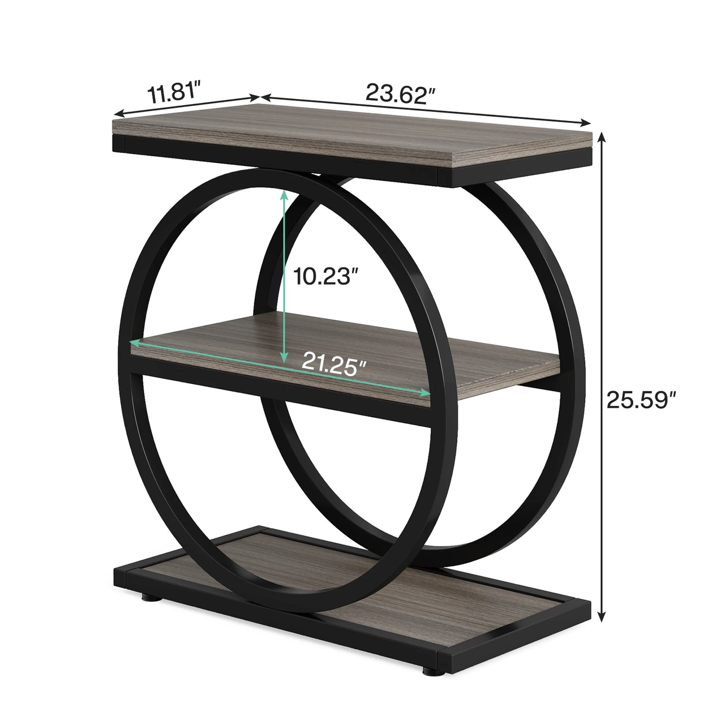 Tribesigns End Table, Narrow End Table with 3 Storage Shelves, Wooden Side Table, Industrial Small Sofa Side Table