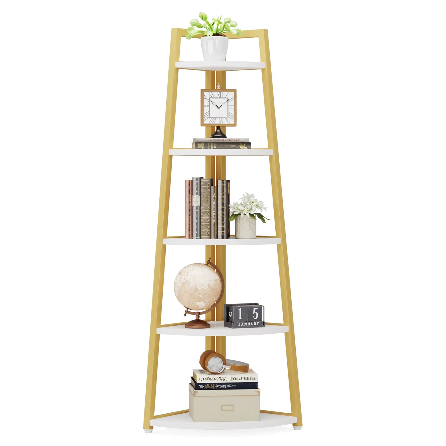 Corner Bookcase, Bookshelf with Rack Wood