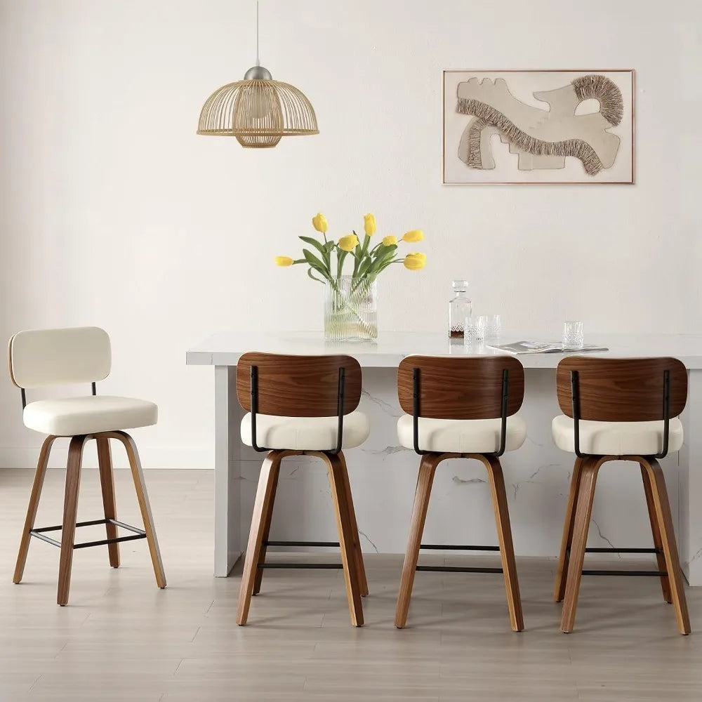 Bar Stools Set of 4, 26" Upholstered Faux Leather