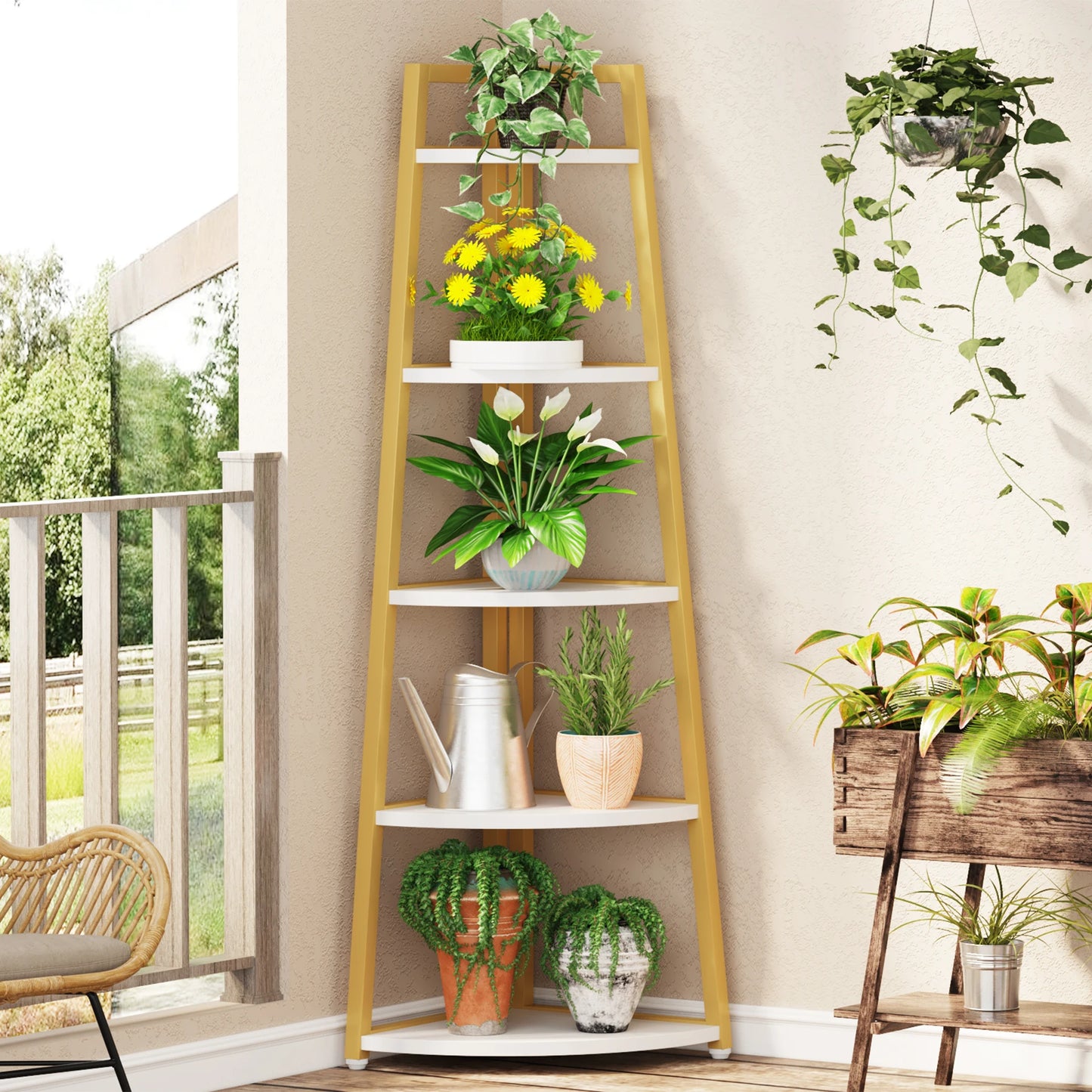 Corner Bookcase, Bookshelf with Rack Wood