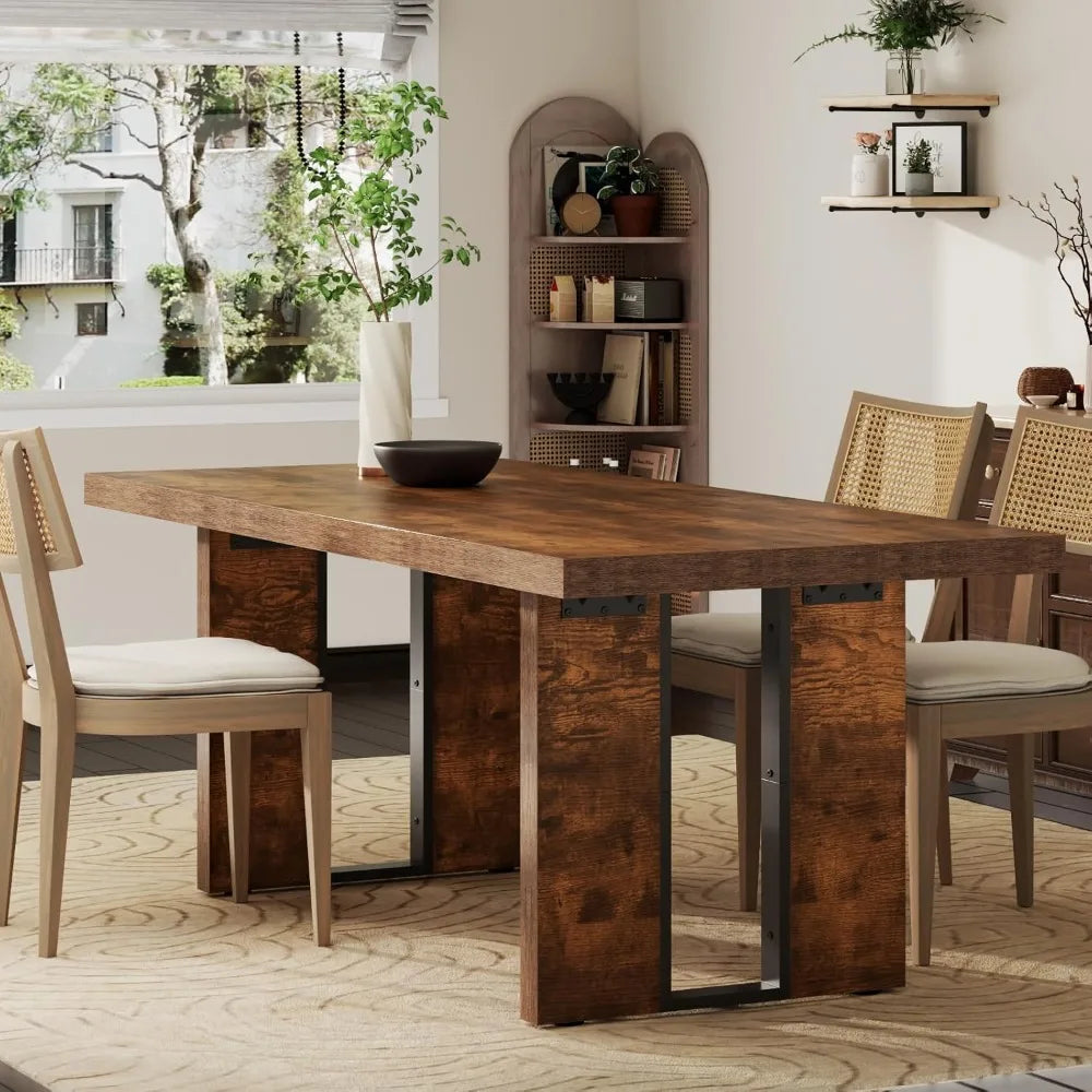 71" Rustic Dining Table for 8, Farmhouse Dinner Table for 6 to 8, Rectangular Kitchen Table with Heavy Duty Legs for Dining Room