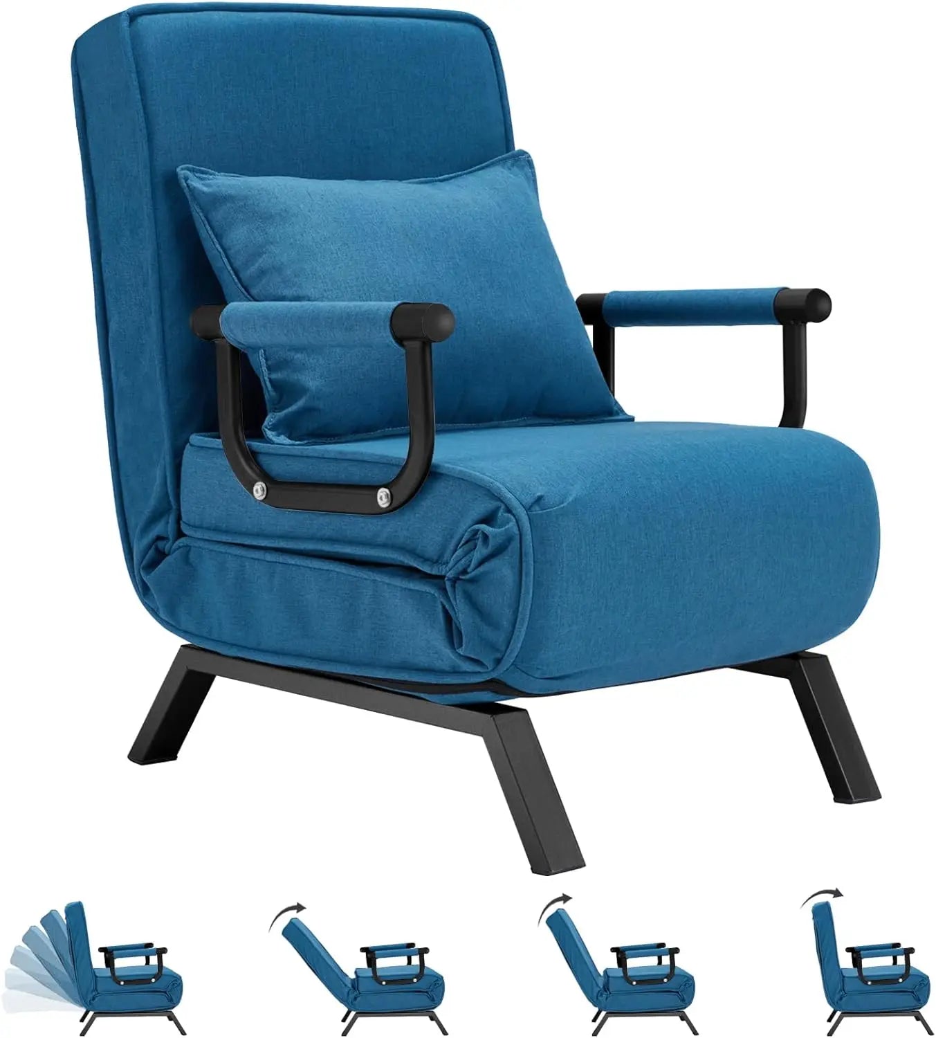 Convertible Chair, Tri-fold Upholstered Armchair Sleeper with Pillow