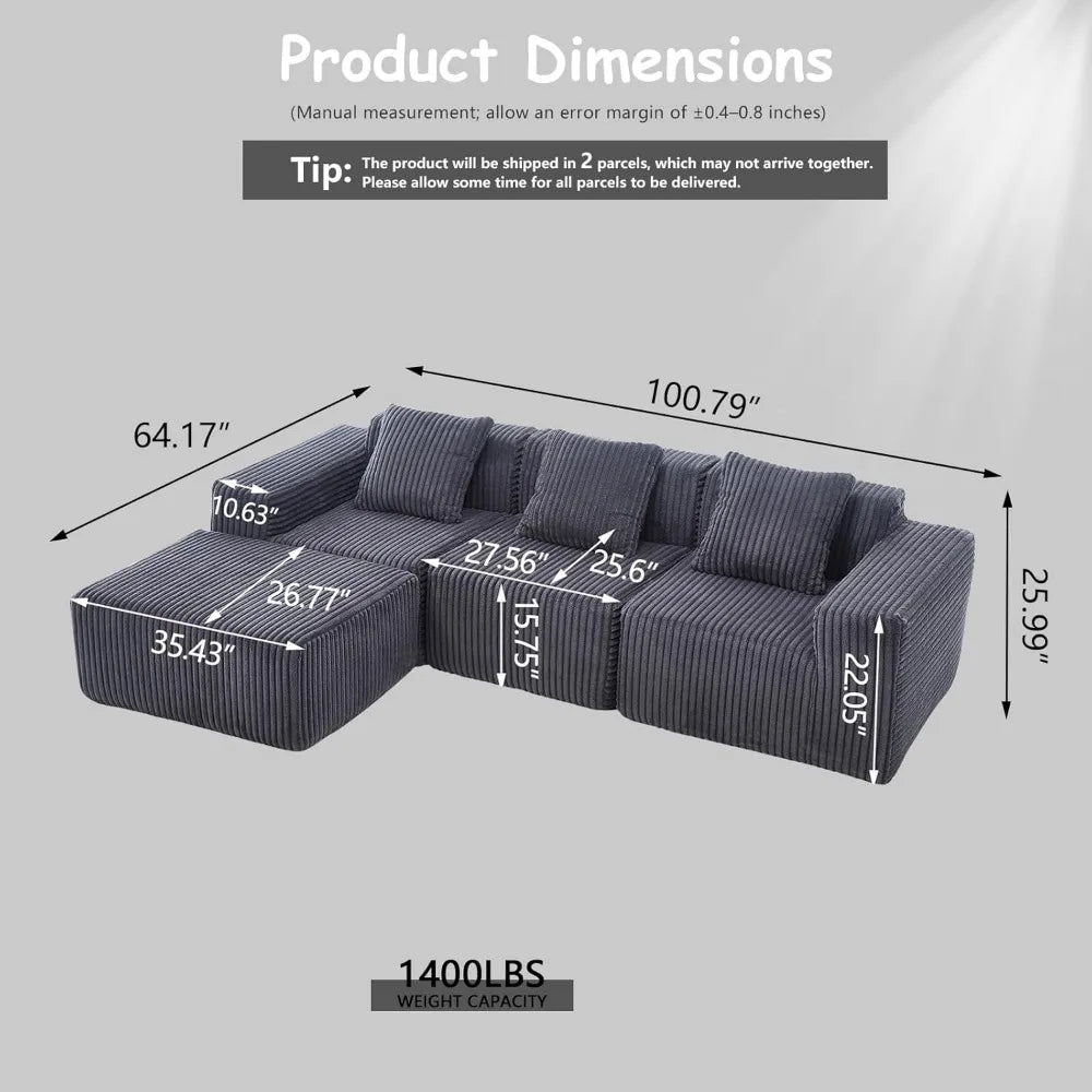L-Shaped Free Combination Sofa,4Seater Corner Couch Deep Seat