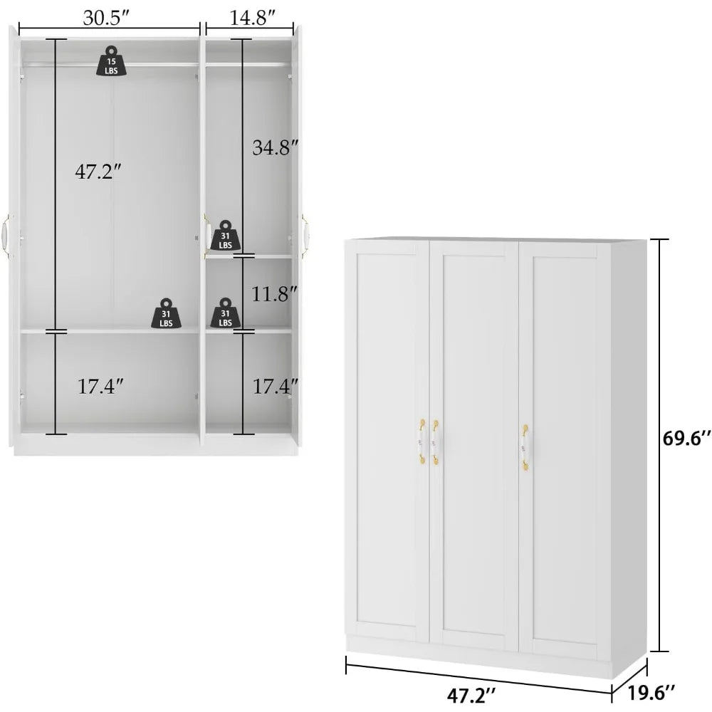 Wardrobe Armoire Closet with Shelves & Hanging Rod