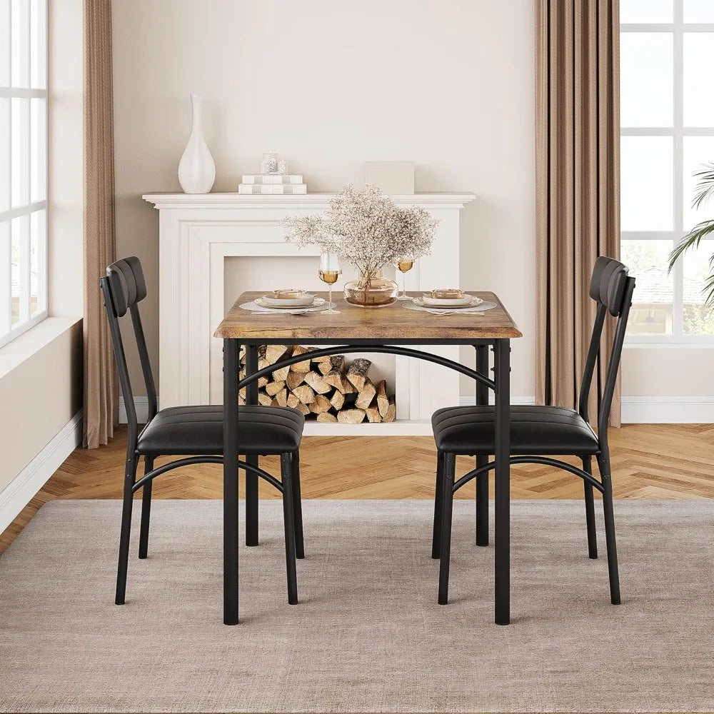 Dining Table Set for 2, Kitchen Table and Chairs with Upholstered Chairs,3 Piece Dining Room Table Set,Square Kitchen Tables Set