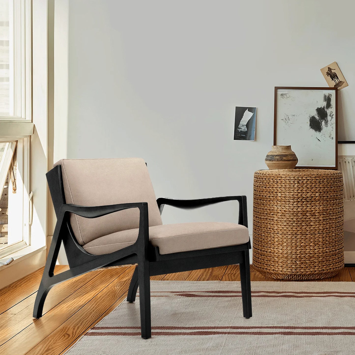 Accent Chair Upholstered Armchair with Solid Wood Frame