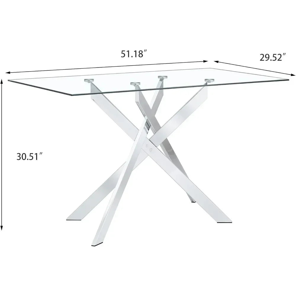 Rectangular Glass Dining Table Kitchen Glass Top Table for 4 with Metal Legs,Dining Table Kitchen Glass Tables for Kitchen