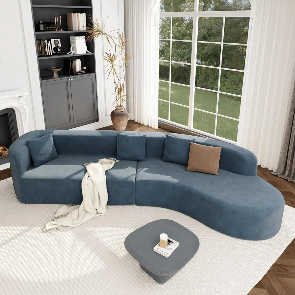 Curved Sofa, Comfy Fabric Upholstered Minimalist with 3 Pillows