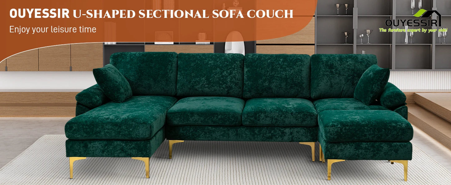 Sofa couch,4 Seat ,L-Shaped Velvet with Chaise Lounge