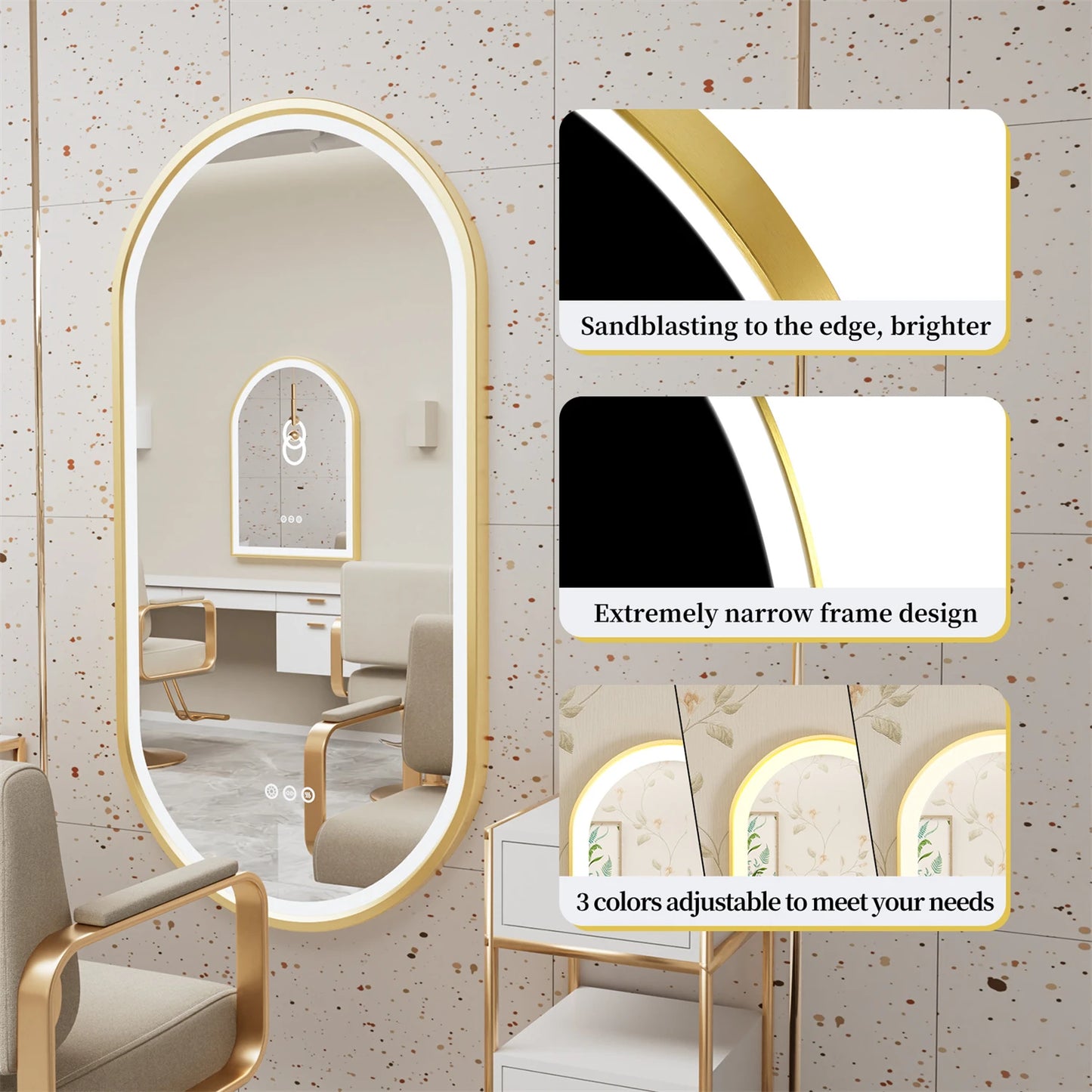 Gold Frame Oval Bathroom Mirror LED Lighted