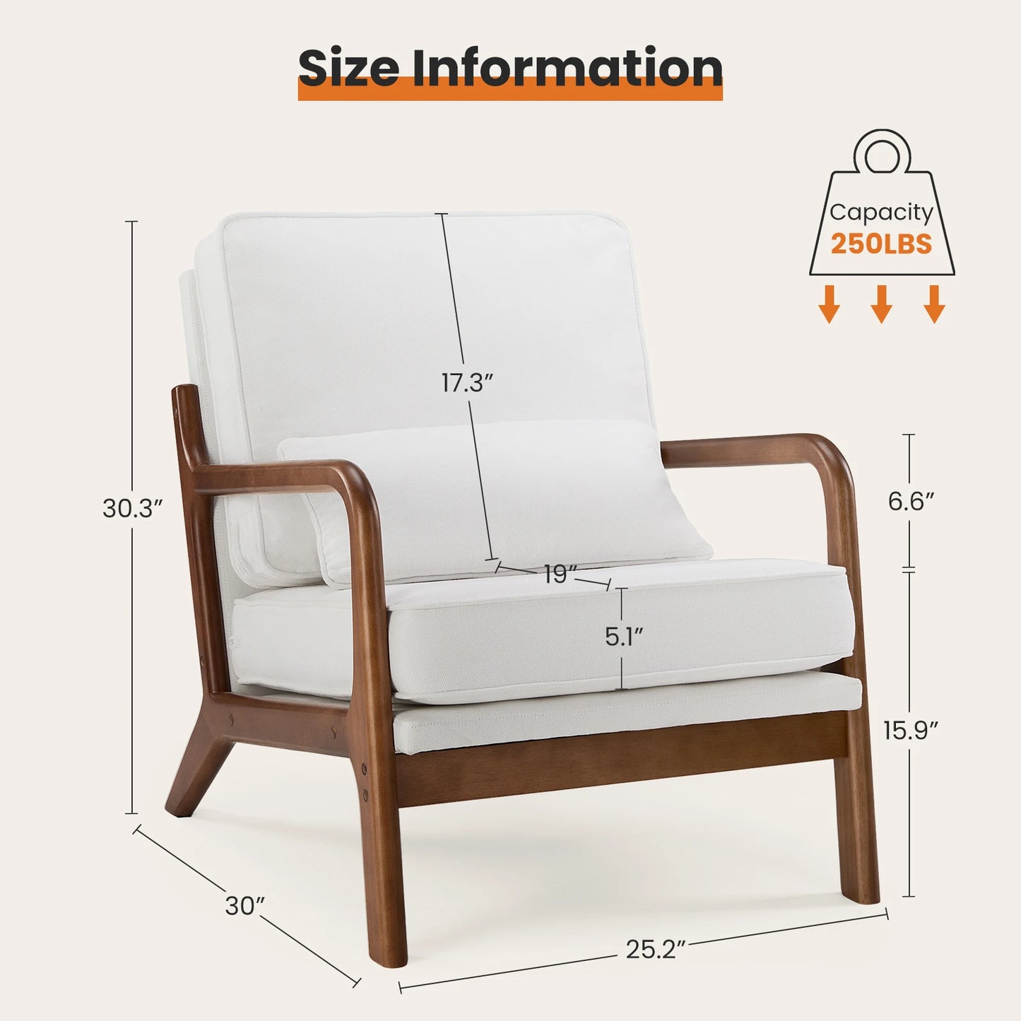 Chairs with Lumbar Pillow Upholstered With Wood Frame