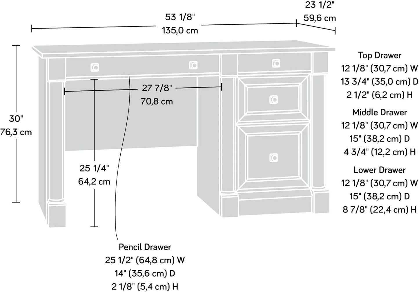 Computer Desk with Drawers in Vintage Oak Finish