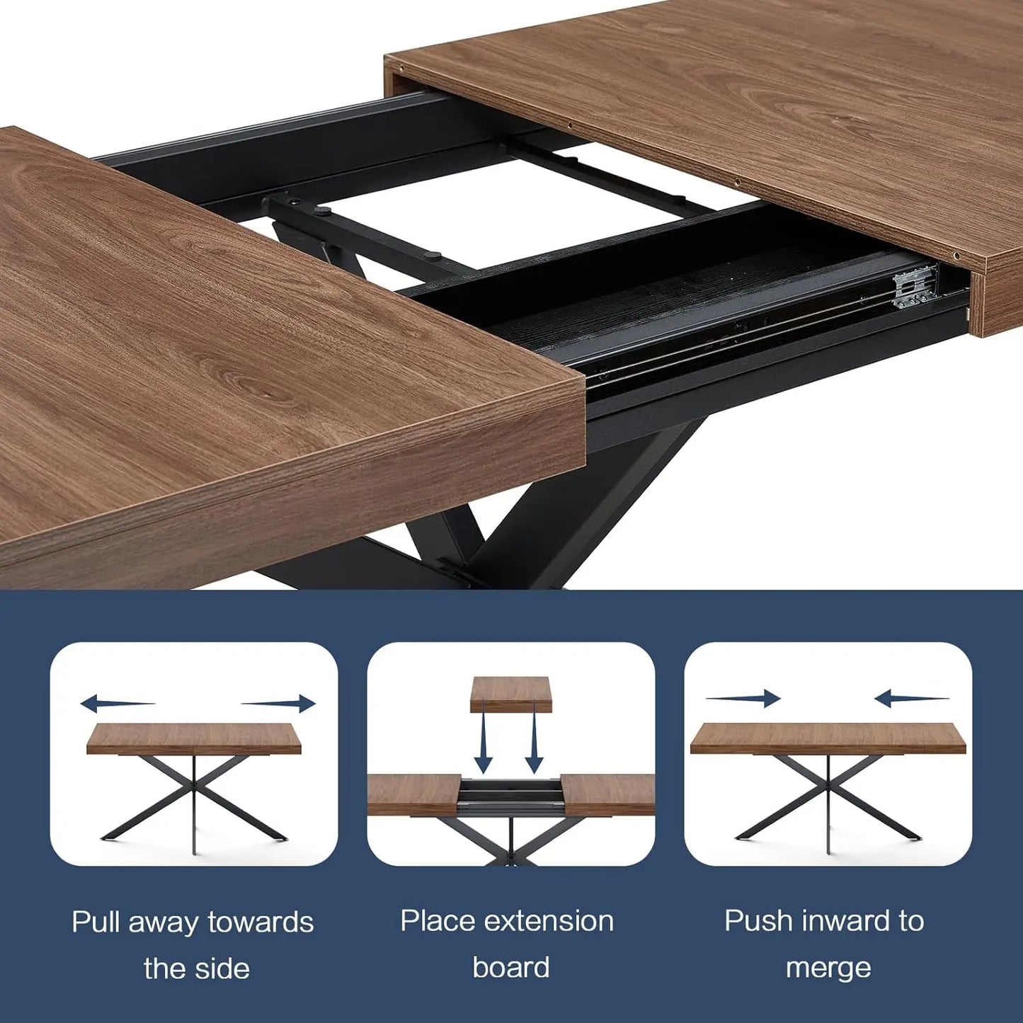 55''-70.9'' Extendable Dining Room Table, Wooden Rectangle Expandable Dining Table with Hidden Storage,Kitchens,Office (Walnut)