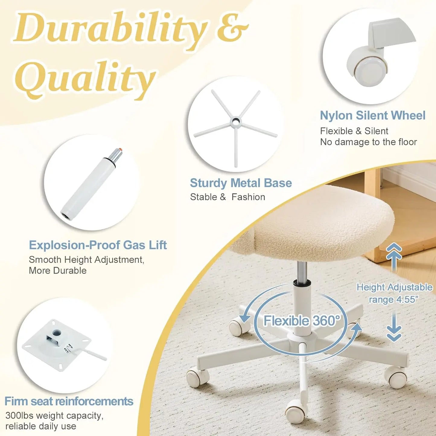Small Office Chair with Wheels,Vanity Chair