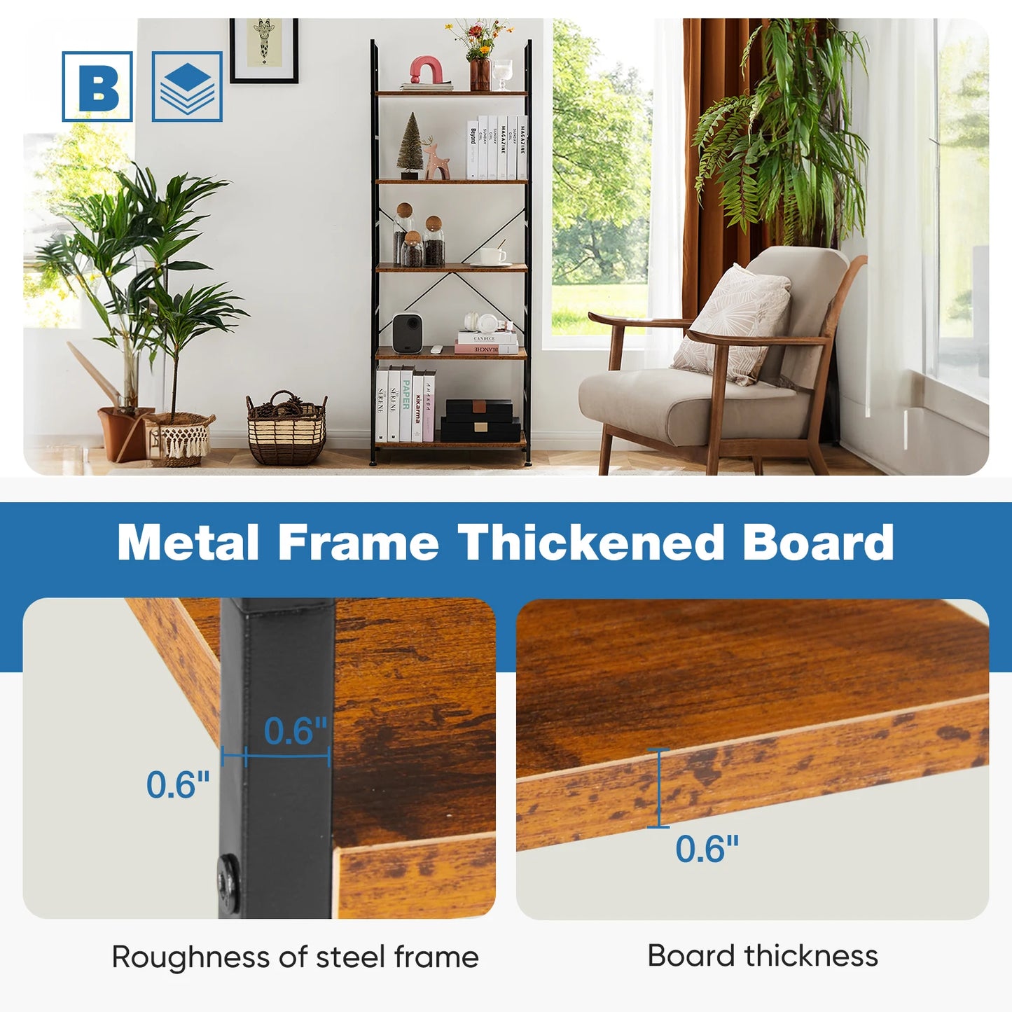 5 Tier Bookcase Bookshelf Modern