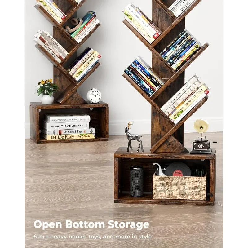 6 Tier Bookshelf with Light, Narrow Bookcase