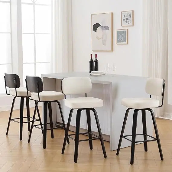 Bar Stools Set of 4, 26" Upholstered Faux Leather