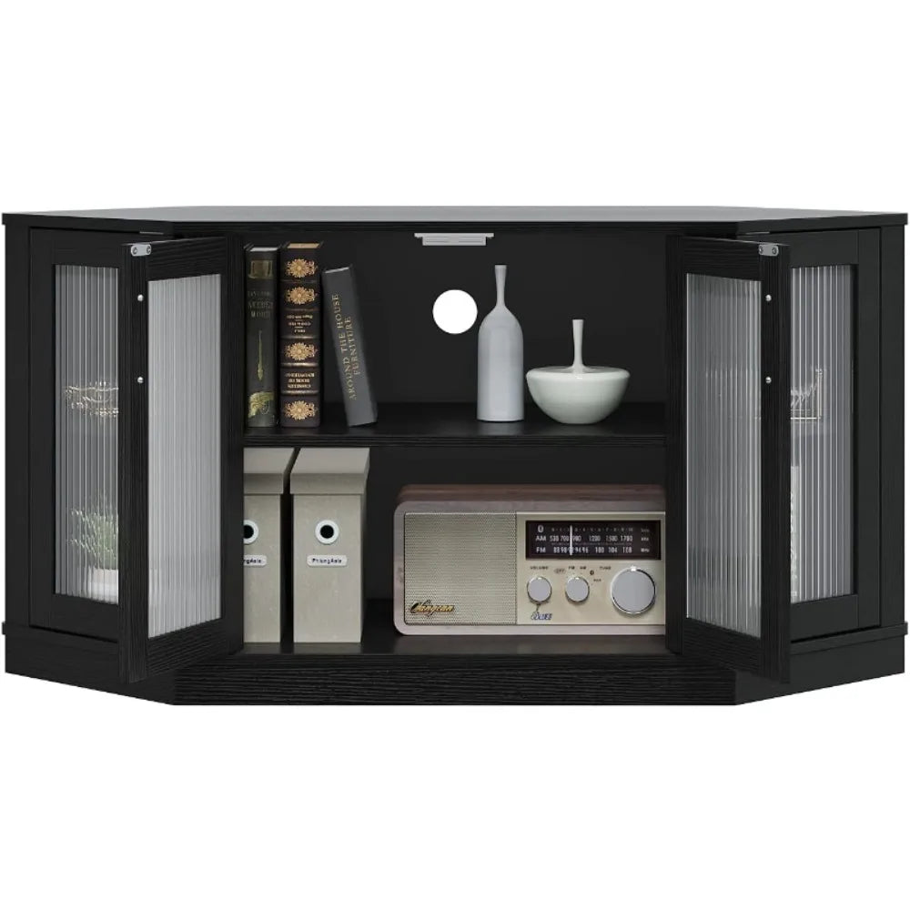 Corner TV Stand with 4 Doors and Shelves