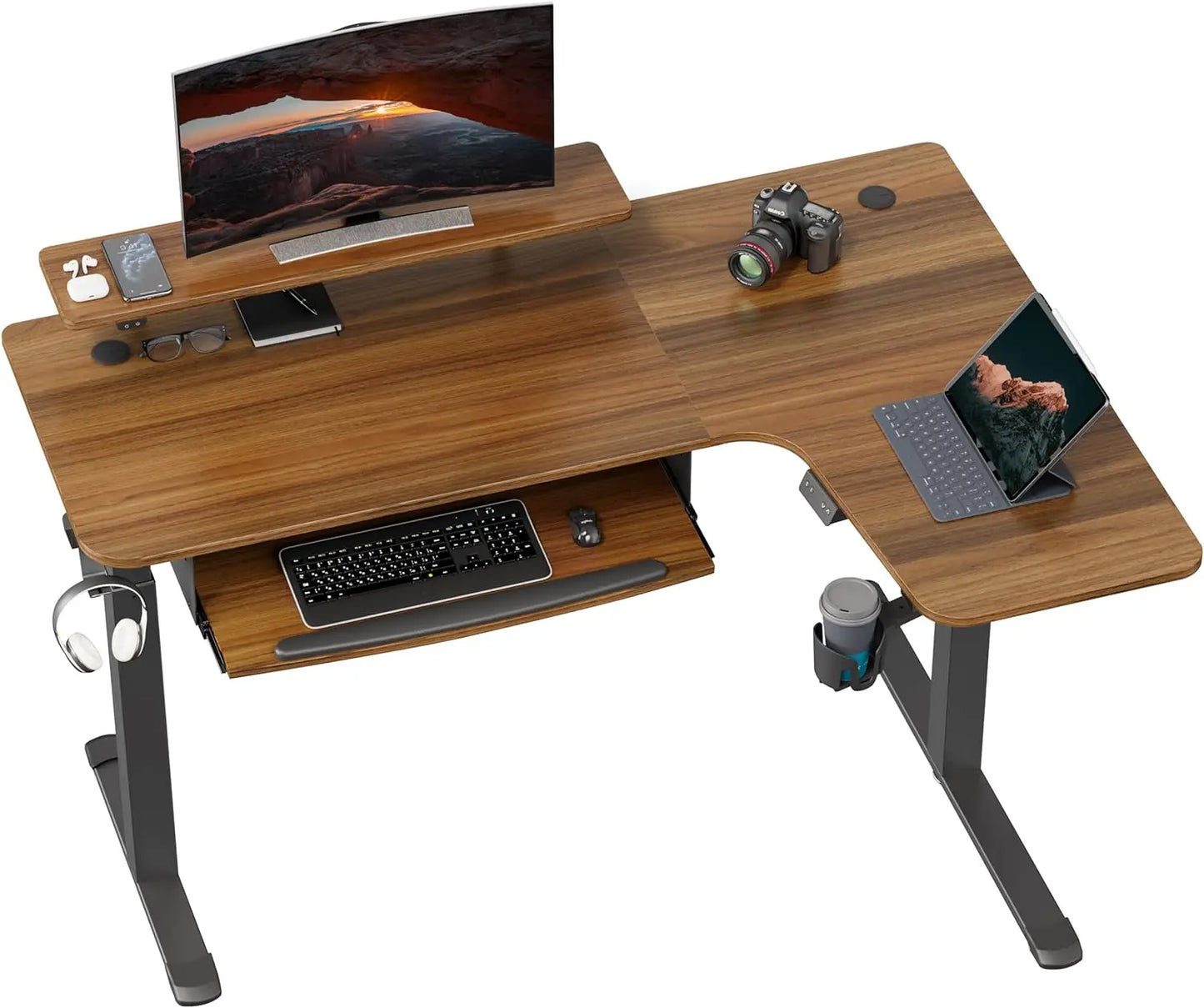 L-Shaped Desk 61"x43" with Keyboard Tray