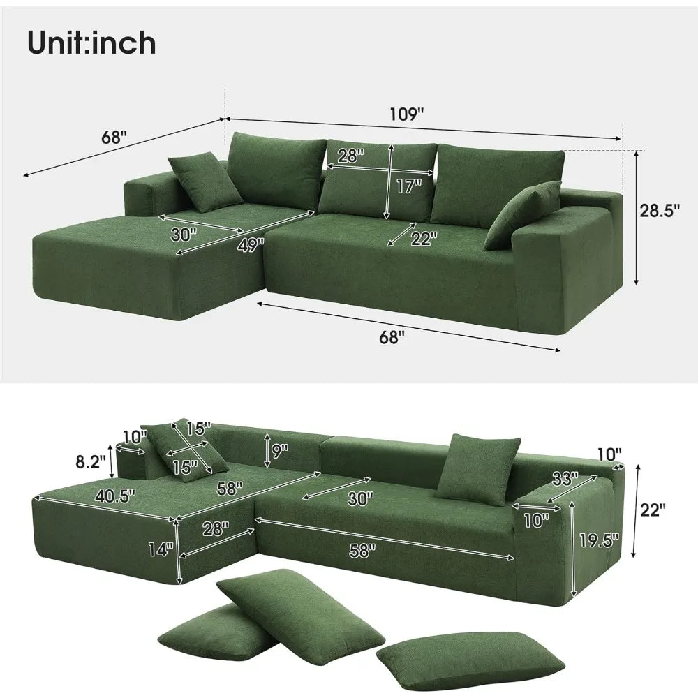 Sectional Sofa,Cloud L Shaped Couch with Deep Seat, No Assembly Required