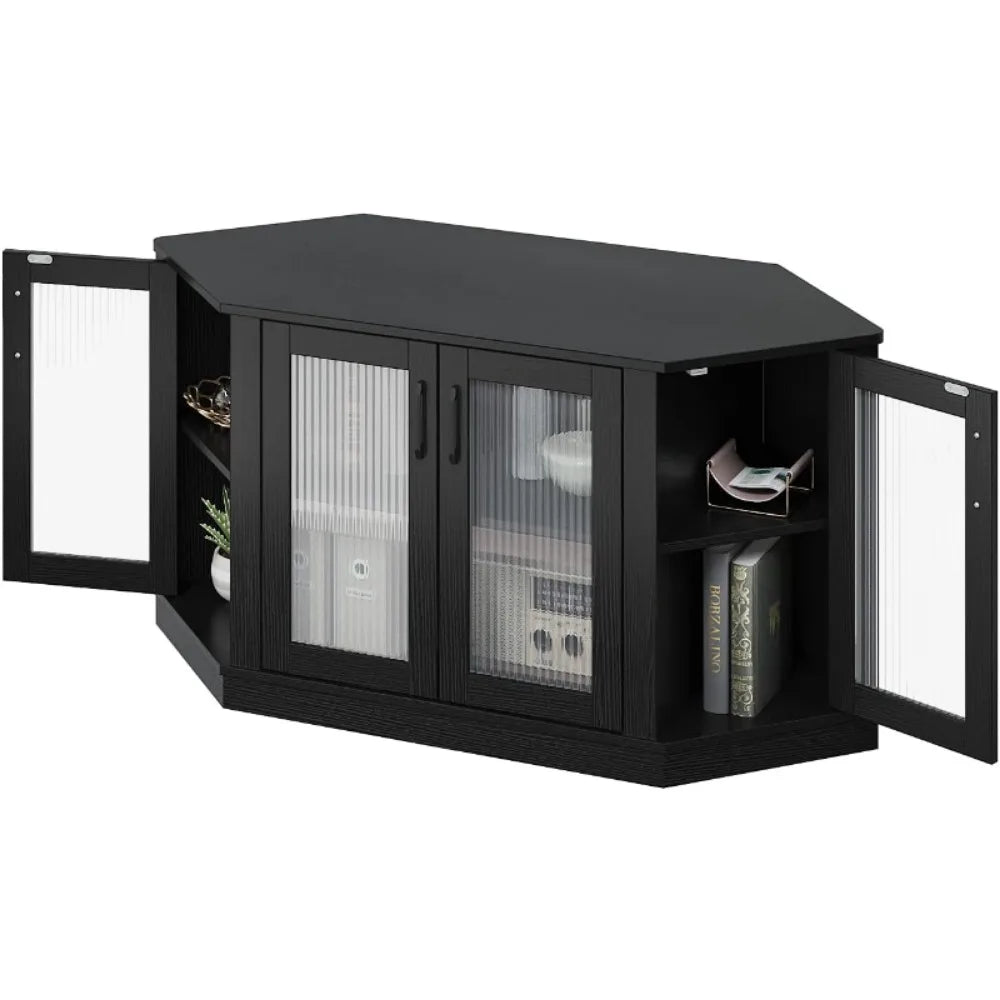 Corner TV Stand with 4 Doors and Shelves