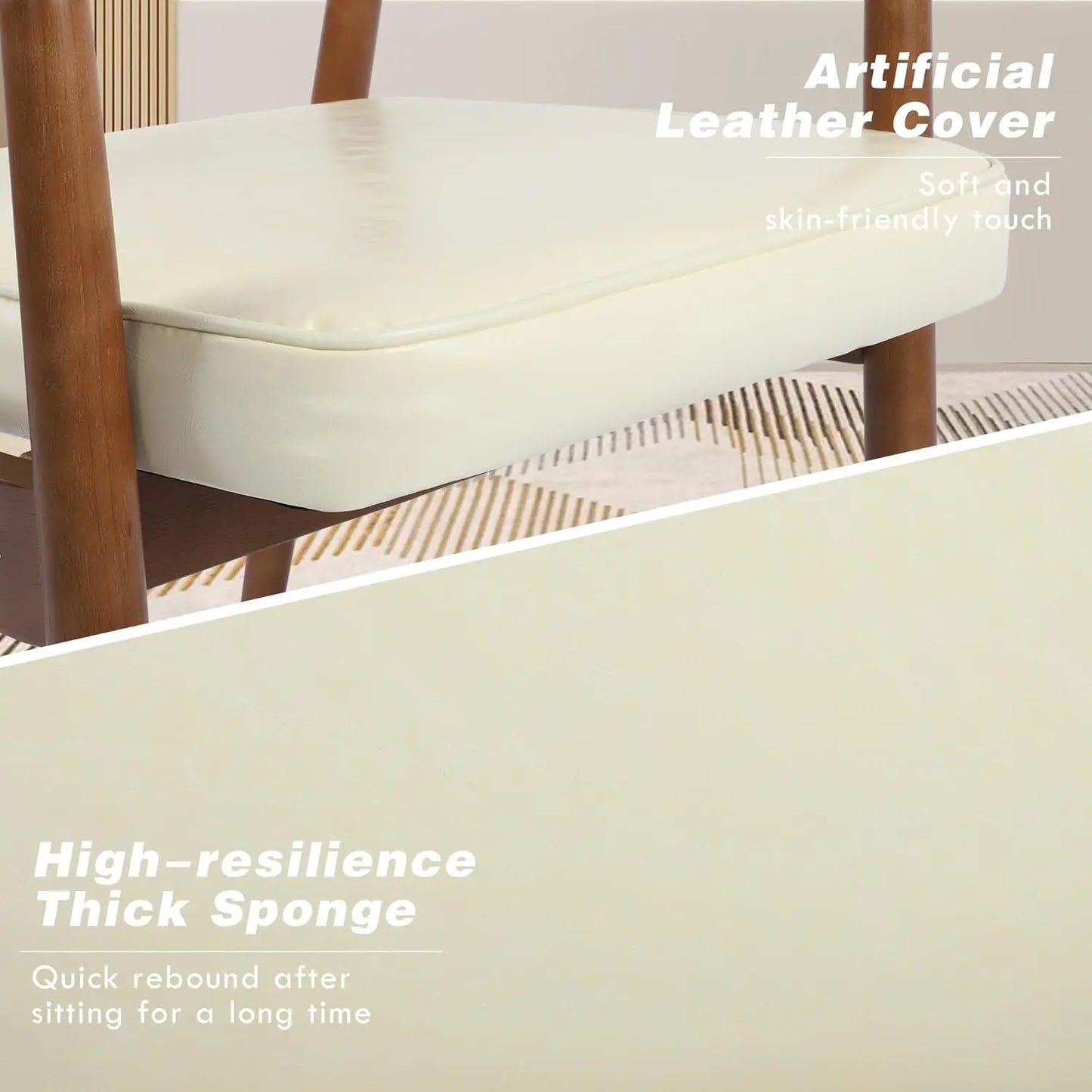 Chairs with Wooden Handrail, Fabric Upholstered Faux Leather