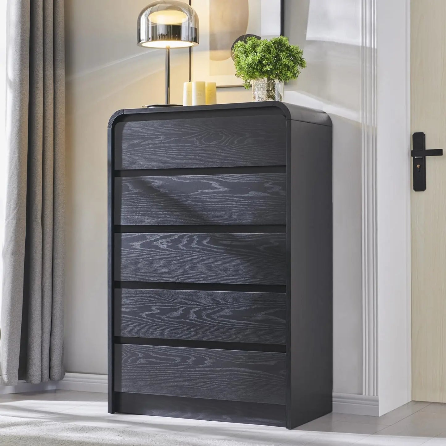 5 Drawers Dresser, Chest of Drawers w/Curved Profile Design