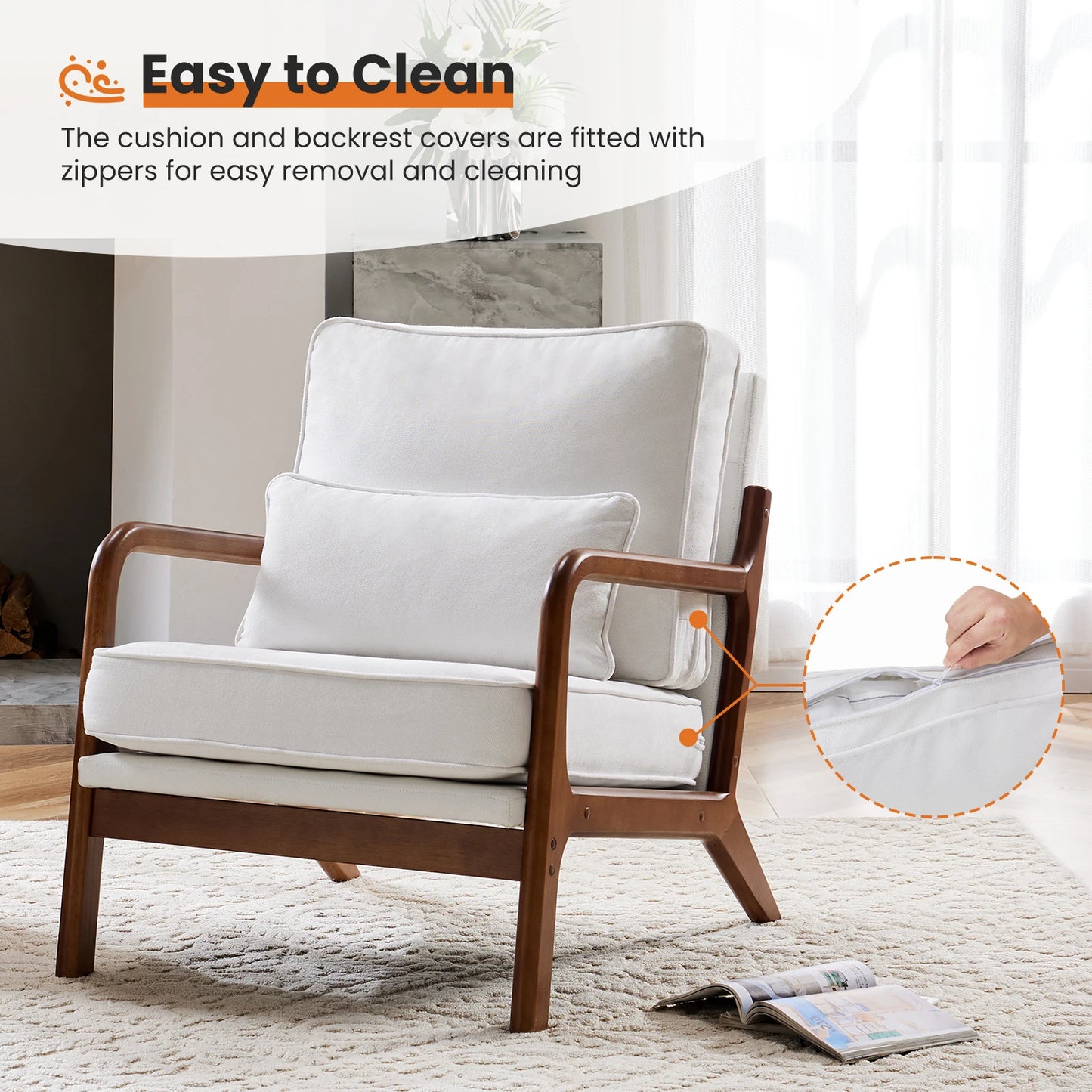 Chairs with Lumbar Pillow Upholstered With Wood Frame