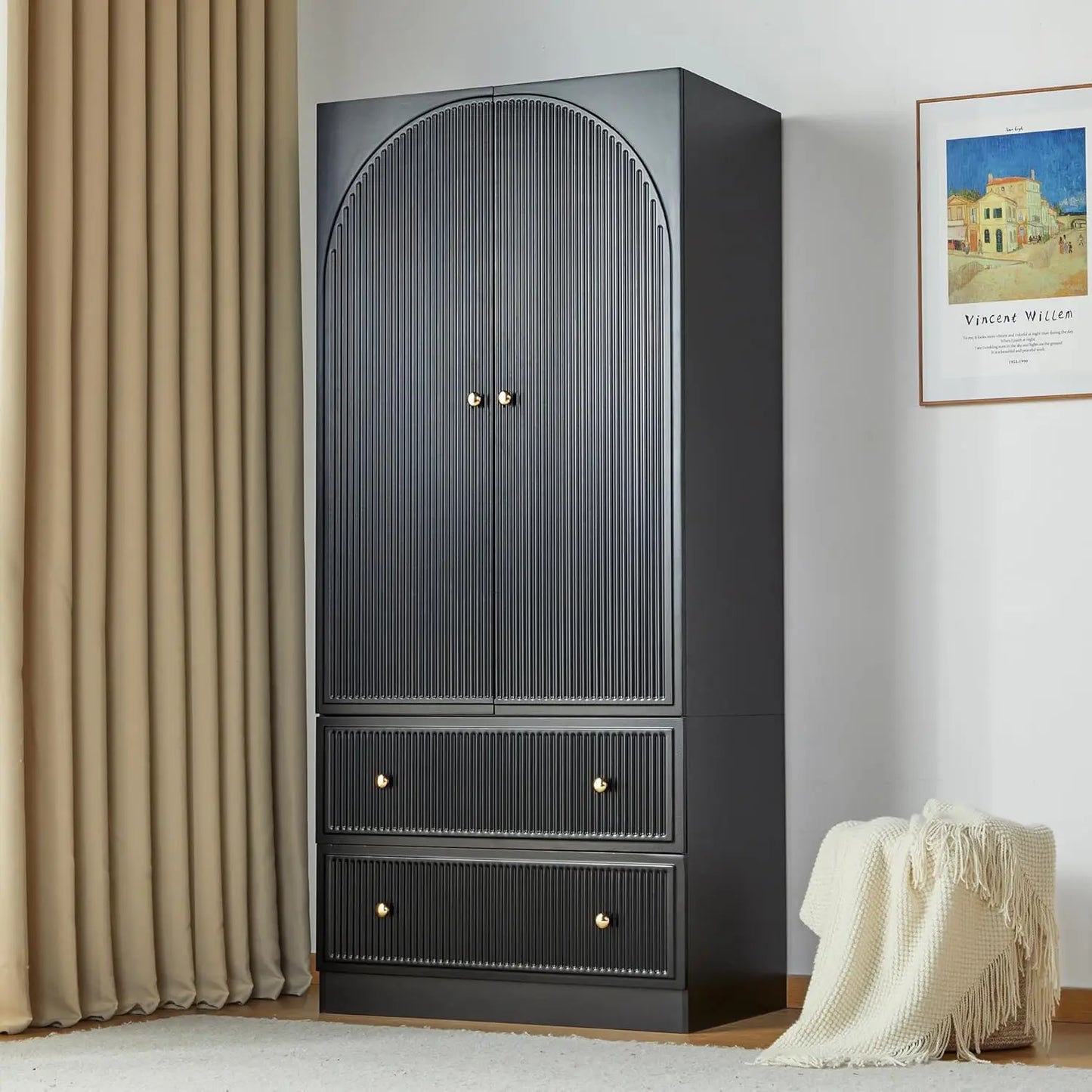 Armoire Wardrobe Closet with 2 Doors and 2 Storage Drawers