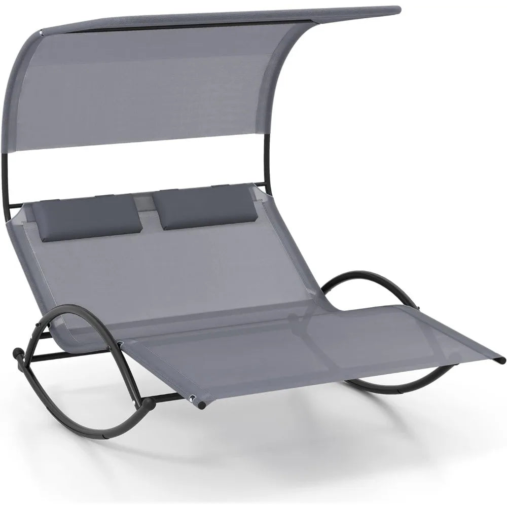 Outdoor Chaise Lounge Rocker, 2-Person Rocking Daybed Sun Lounger