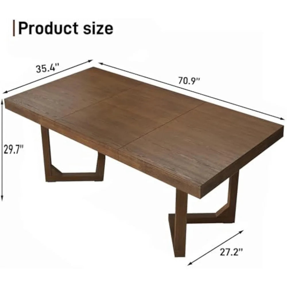 71 Inch Farmhouse Dining Table, Solid Wood Rustic Kitchen Table, Large Wooden Rectangular Dinner Table for Dining Room, Home Off