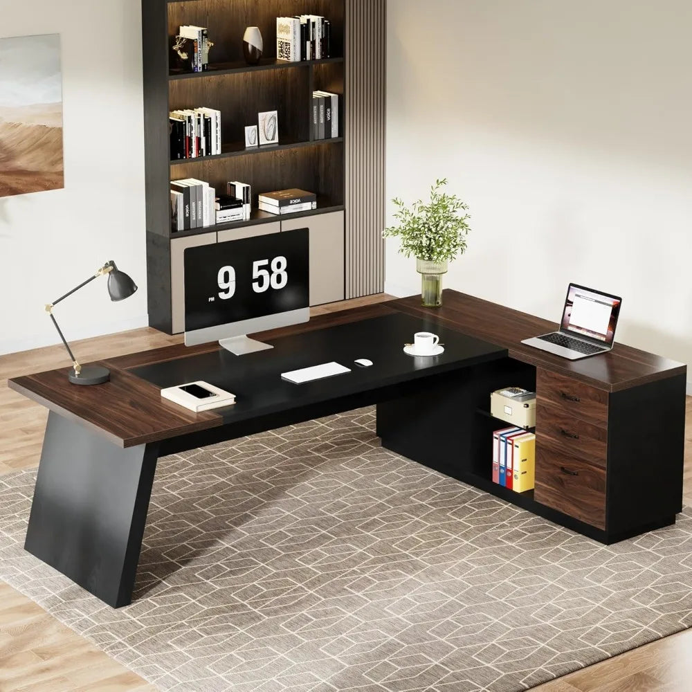 78" L-Shaped Executive Desk with Drawers