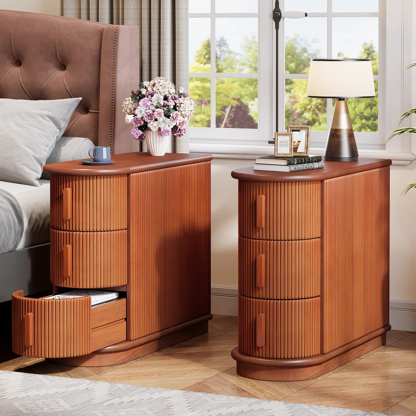 Tribesigns End Table Round Solid Wood Sofa Bedside Narrow Bedroom Side Table Nightstand with Drawer