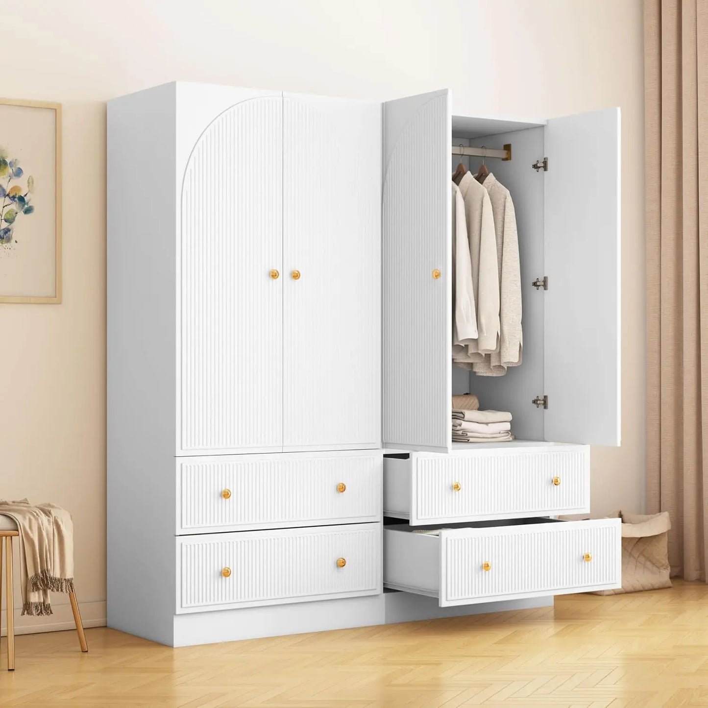 Armoire Wardrobe Closet with 2 Doors and 2 Storage Drawers